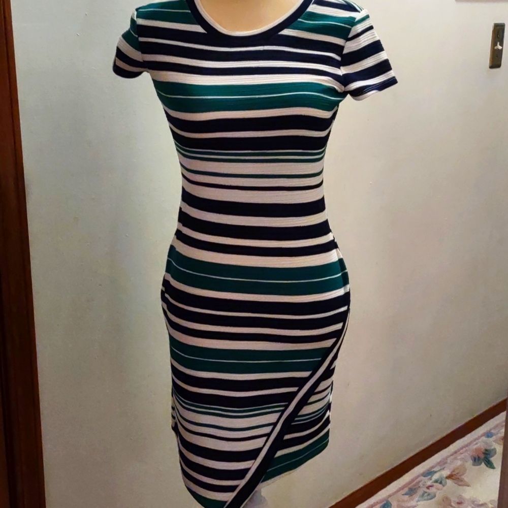 Almost Famous, Size S, polyester spandex dress blue, green and white